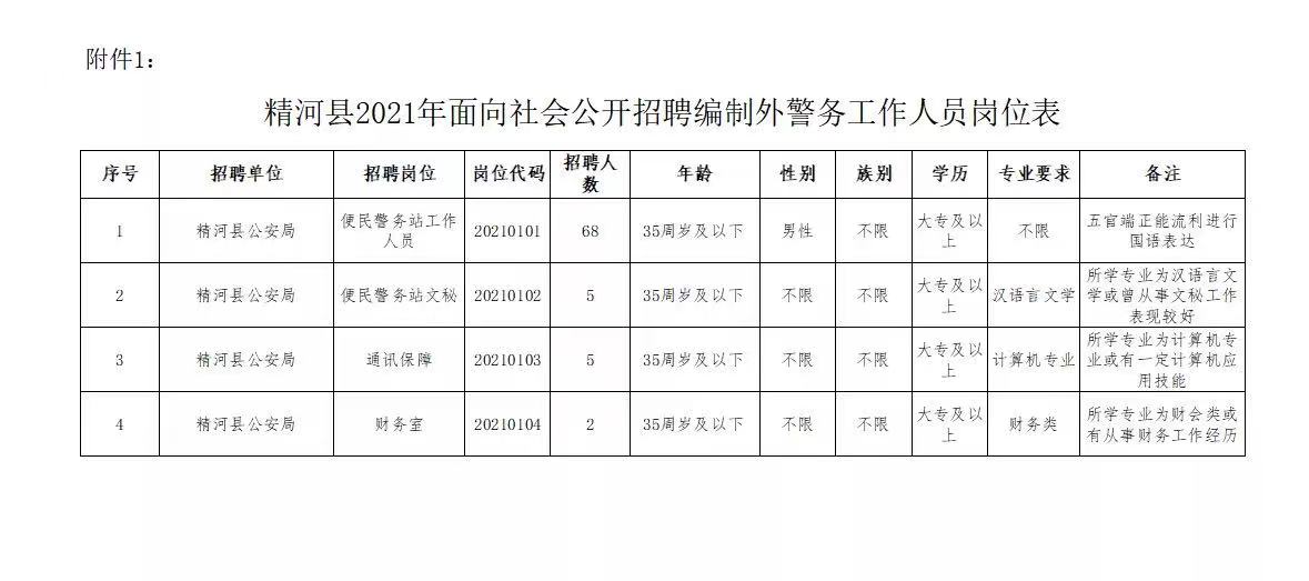 精河县辅警招聘岗位表